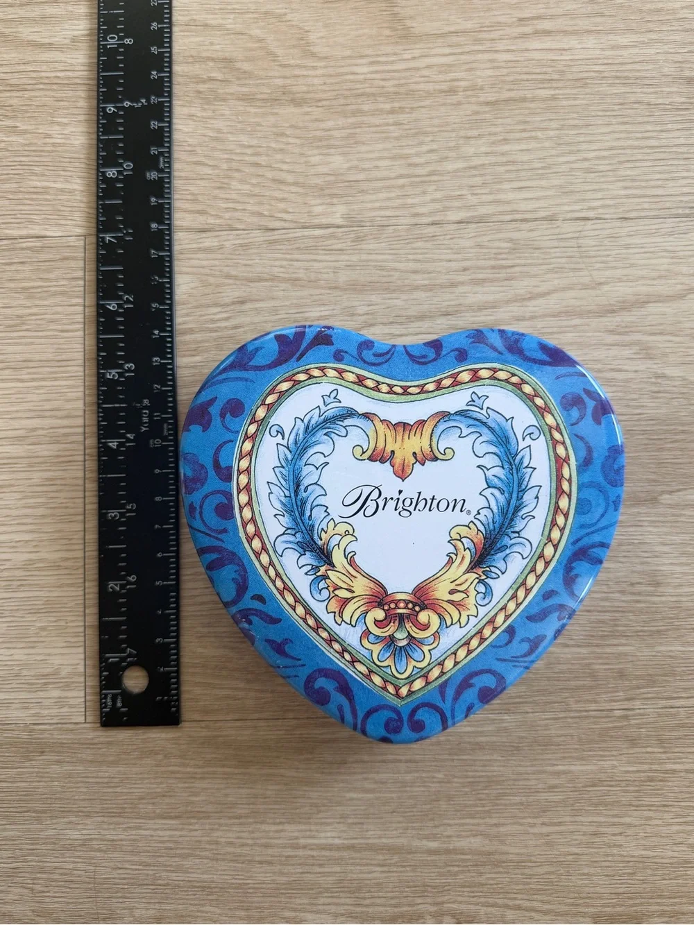 Brighton Jewelry Heart Shaped Empty Tin Collectible Box Blue 5x5.5 Keepsake